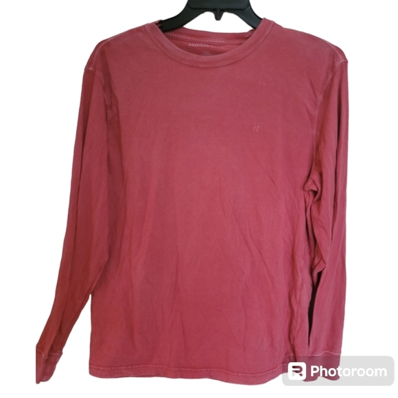 American Eagle Red Acid Washed Long Sleeve Standar Fit Tee Size Large - Picture 2 of 7
